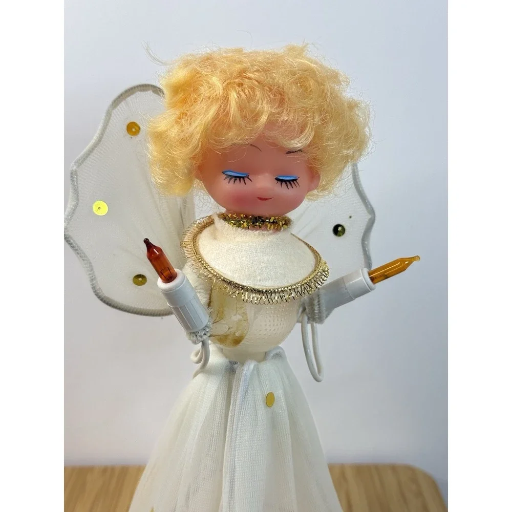 Vtg Angel Tree Topper Xmas Lights Retro Window Tabletop Angel 1970's Read